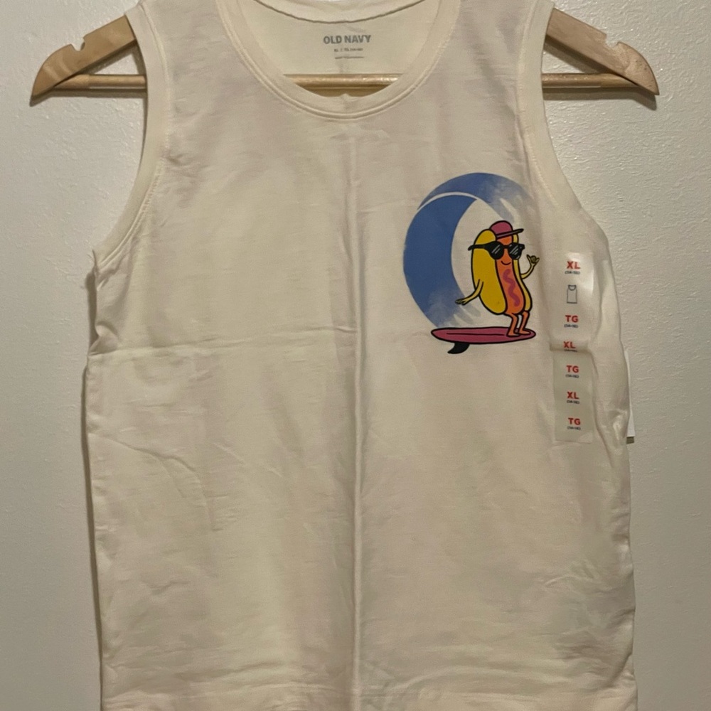 Old Navy Boys Tank Top with Surfing Hot Dog - White and Blue NWT